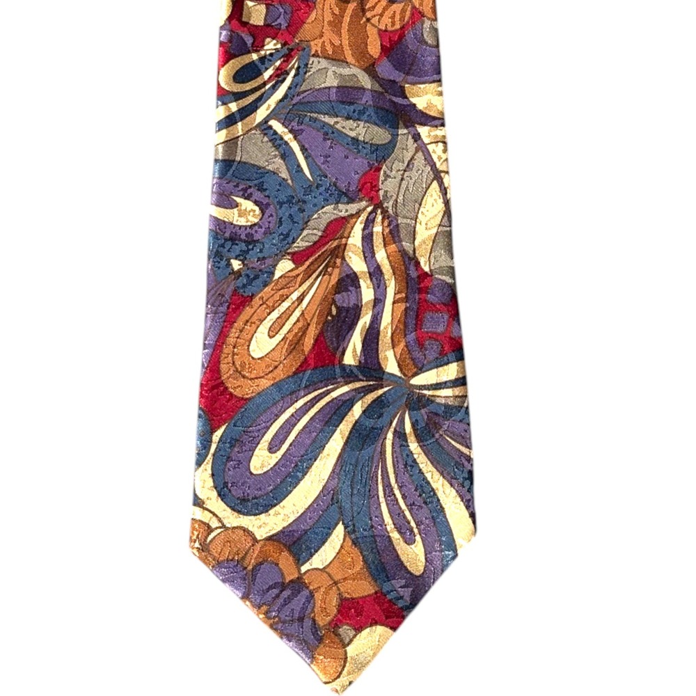 Vintage Mayers Park Avenue Silk Tie Mens Abstract Psychedelic Gold Purple USA